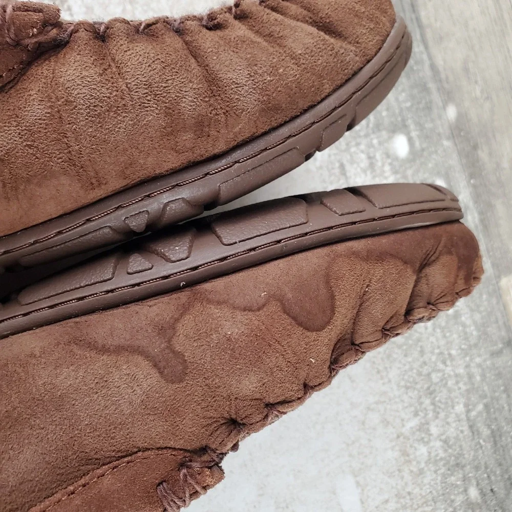 L.L.Bean Wicked Good Venetian Mens Slippers Sz 9 M Brown Suede Shearling Slip On